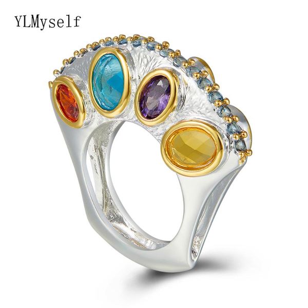 

cluster rings big oval multi zirconia ring beautiful brass jewellery great luxury finger female jewelry, Golden;silver