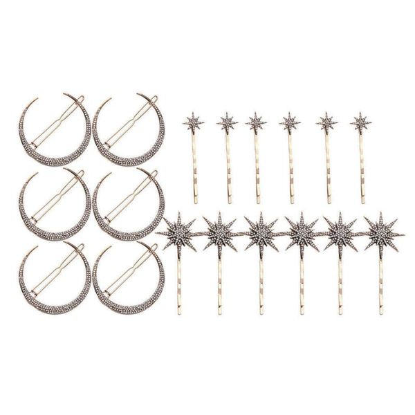 

6pcs/set moon star rhinestone hairpin hair clip hair pin bridal hairwear accessories headbands women wedding jewelry gifts, Golden;silver
