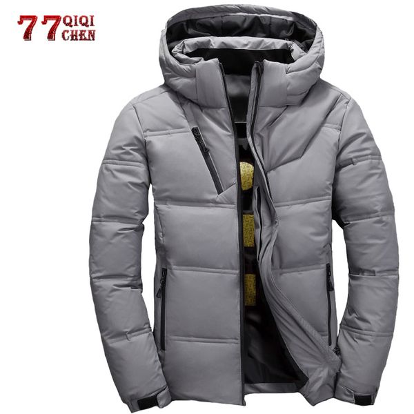 

winter down coat thick warm windbreaker jackets casual slim hooded coats overcoat white duck down jacket male thermal snow parka, Black