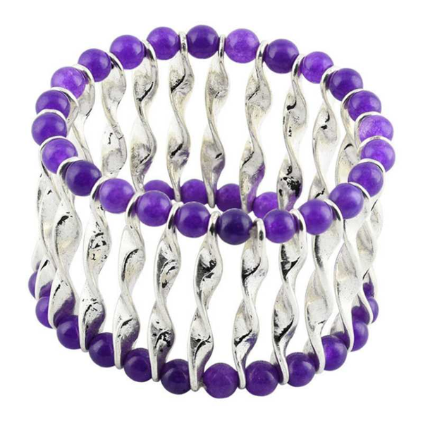 

charm bracelets fyjs unique silver plated alloy stackable wave connect amethysts crystal round beads bracelet green turquoises stone jewelry, Golden;silver