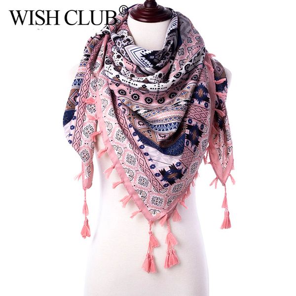 

2020 fashion women scarf large shawls floral print ethnic triangle tassel warm winter scarf female kerchief scarves, Blue;gray