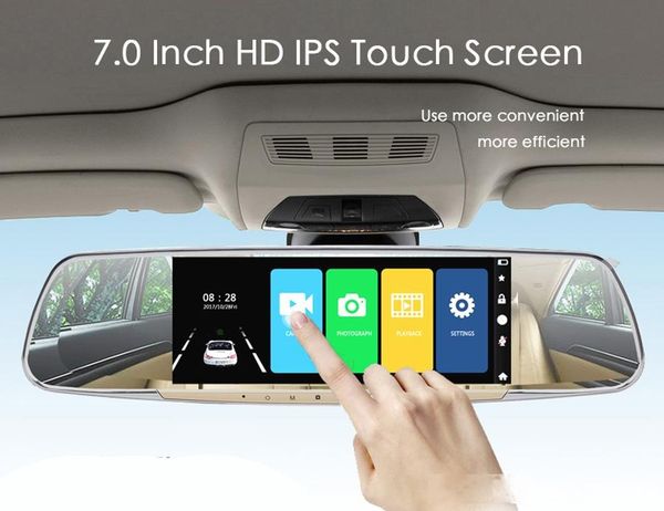 

7 inch touch screen dedicated car dvr rearview mirror dual lens registrator dash camera cam video recorder dvrs