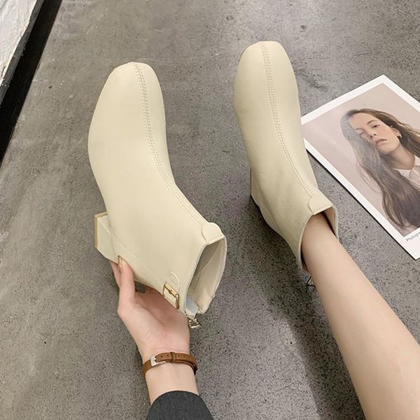 

shoes med heel boots zipper mid-calf booties women luxury designer winter footwear boots-women autumn low rubber fashion 2020 ro, Black