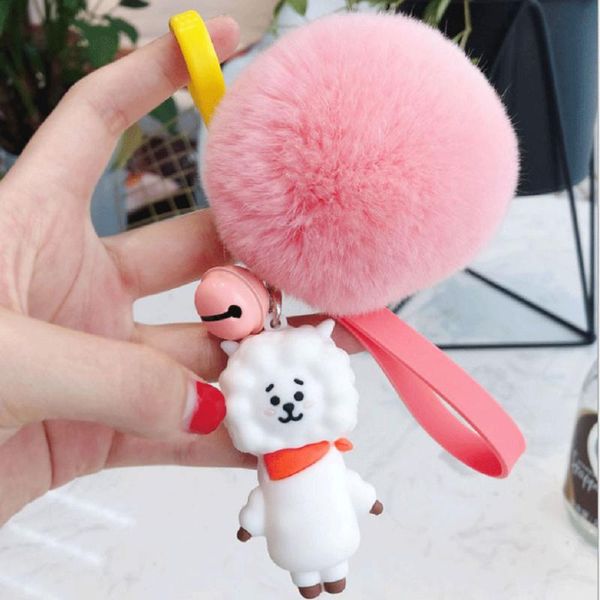 

fur fluffy pompom ball handbag car pendant charm key chain keyring, Silver