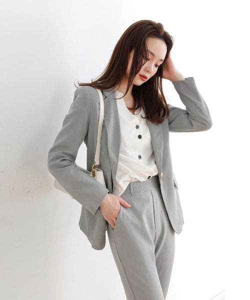 

pant blazer suits new autumn single chic houndstooth button blazer two pieces & suit pants female 2 pieces set jk404, White
