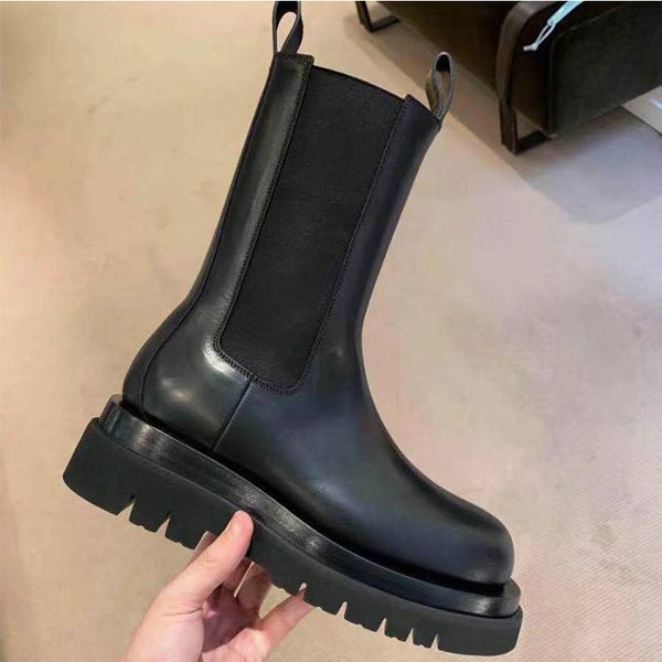 

autumn slip on leather boots women 2020 comfort mid-calf boots new fashion casual platform shoes woman black