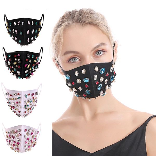 

new fashion designer face mask christmas theme multicolour acrylic rhinestone pearl ventilate dustproof sun protection women man face mask