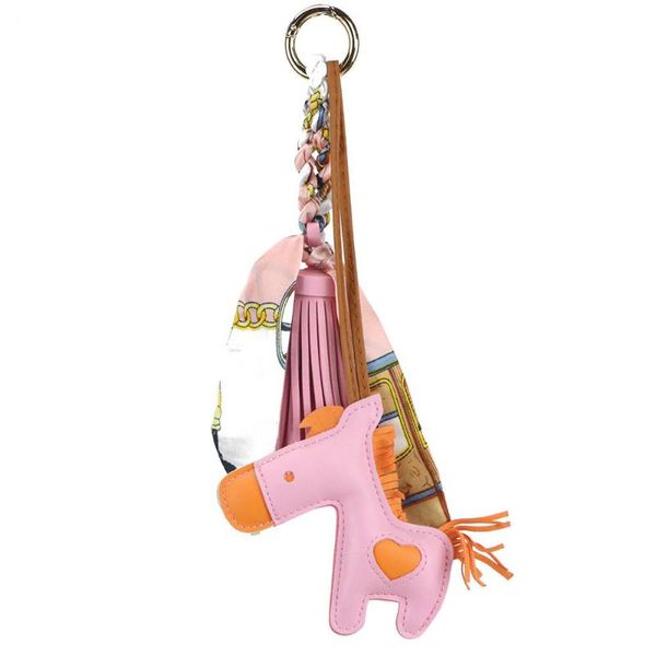 

cute luxury sheep skin soft genuine leather cute horse keychain pendant animal key chain women backpack bag charm, Silver