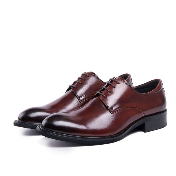 

men's leather shoes lace-up round toe cowhide shoes business formal wear leather men's zapatos de hombre chaussure homme, Black