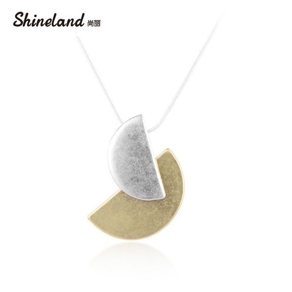 

shineland 2020 punk collares collier polishing half round alloy gold/silver color necklace pendant unique design for women gift