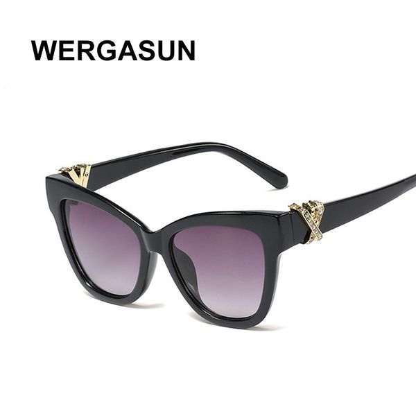 

wergasun fashion cat eye sunglasses women brand designer luxury ladies gradient sun glasses female uv400, White;black