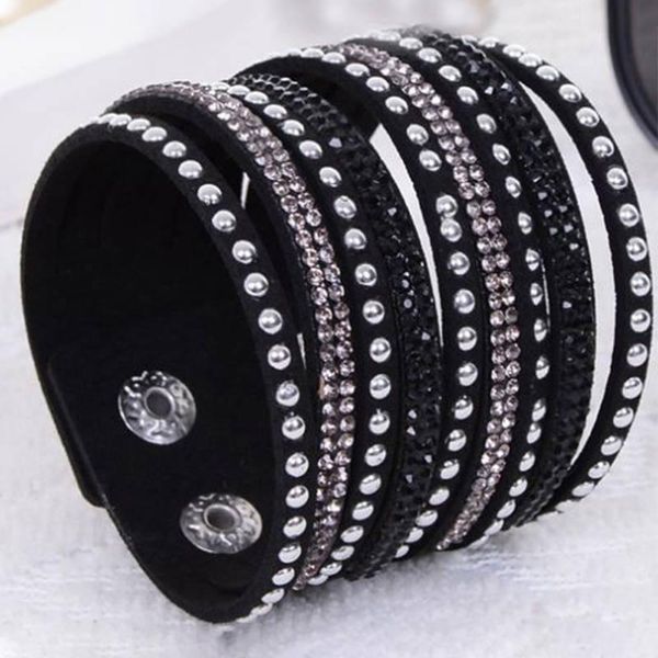

ltf rhinestone crystal bracelet wrap multilayer zircon bracelet leather style zircon female pulse jewelry party gift, Red;blue