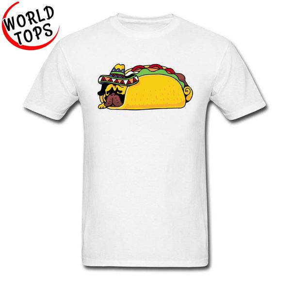 

brand new men's t shirts lazy pug taco funny design t-shirt for student men's comic animal print tees 100% cotton