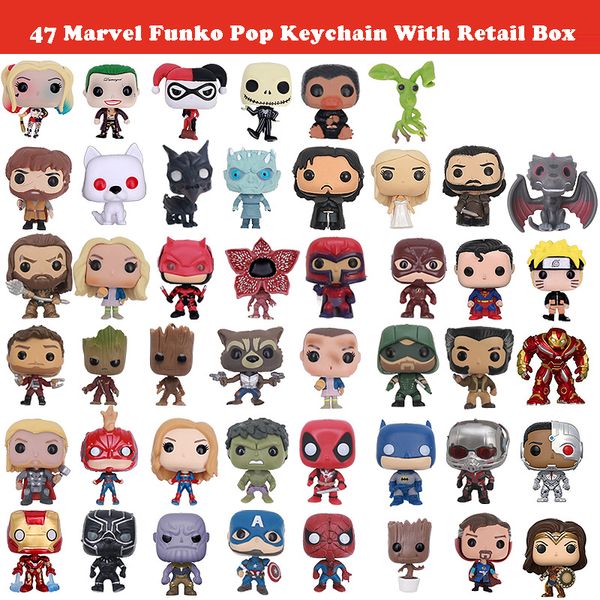 

47 marvel funko pop keychain the avengers hero harley quinn deadpool harry potter game of thrones figurines toy keychain with retail box