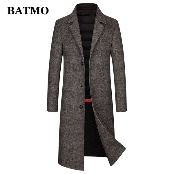 

batmo 2020 new arrival autumn&winter white duck down liner wool x-long trench coat men,men's trench coat,wool jackets,9617, Black