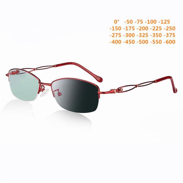 

half frame square nearsighted eyeglasses women alloy pchromic finished myopia glasses female 0 -0.5 -0.75 -1.0 to -6.0, White;black