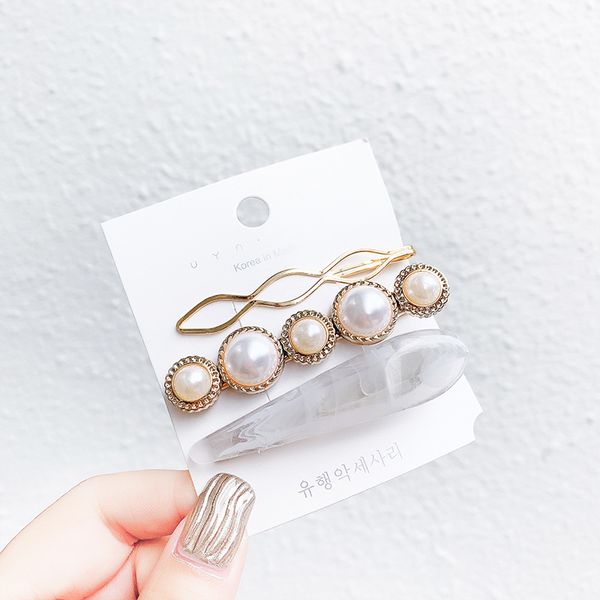 

women hair clips sweet vintage fashion pearl geometric hair clip set side clip girls cute simple headwear accessories hairpins, Silver