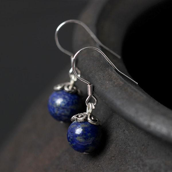 

dangle & chandelier flyleaf 925 sterling silver lapis lazuli bead drop earrings for women fashion lady gift prevent allergy sterling-silver-