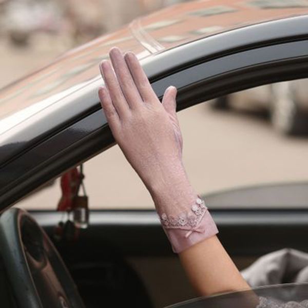 

five fingers gloves fashion lace touch screen summer sun protection uv ladies thin models driving non-slip visor fitness d97, Blue;gray