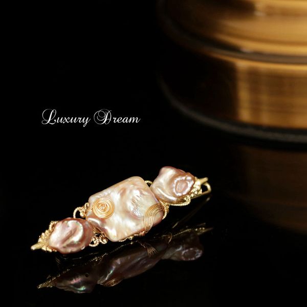 

baroque special-shaped pearl hairpin natural hair clip grace hairpins concise edge clamp wedding jewelry ornaments, Golden;silver