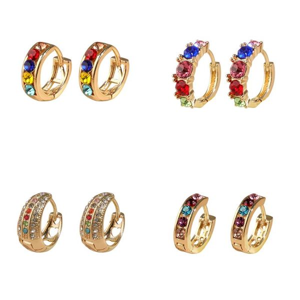 

fashion jewelry 2020 colorful crystal copper huggie earrings for women boho statement cz small hoop earrings wedding jewelry, Golden;silver