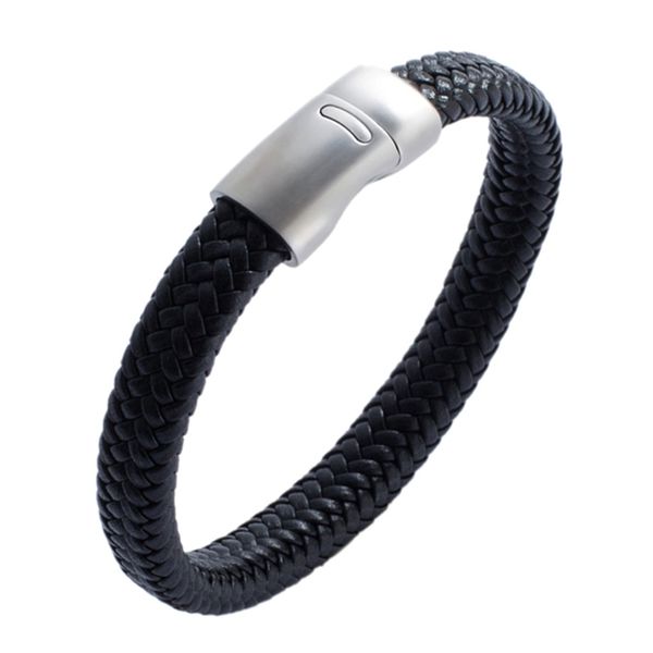 

men jewelry black braided leather bracelets magnetic male wristband bangles fashion male wrist band gifts bb508, Golden;silver