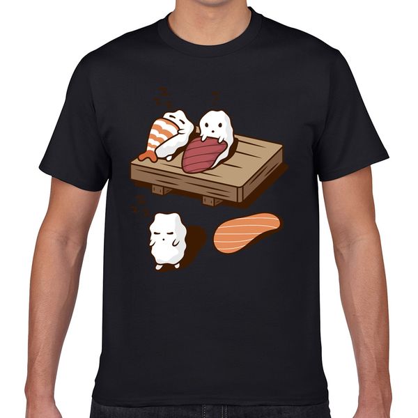 

t shirt men funny cute japanese food sushi funny white geek short male tshirt xxxl