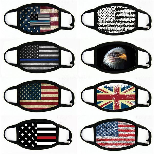 

american flag ice silk cool printed pattern designer face masks for summer us uk flag print mouth mask cycling sports dust-proof masks#598, Black