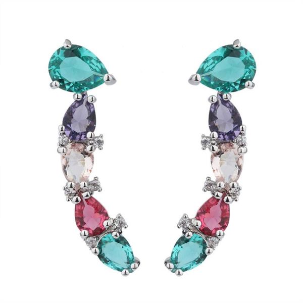 

stud bohemian colorful cubic zirconia earrings black/white gold color for women birthday gifts party jewelry, Golden;silver