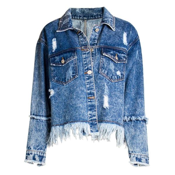 

women's jackets denim jacket coat 2021 spring jean women coats female tassel girl outerwear blue l0533, Black;brown