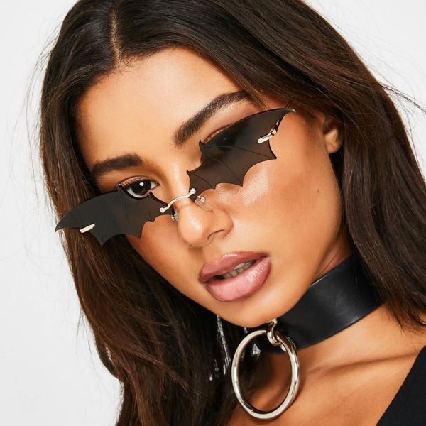 

sunglasses classic rimless bat shape women brand designer vintage trending gradient retro men female sun glasses uv400, White;black