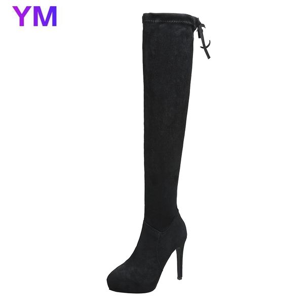 

pointed suede over-the-knee stretch boots 2020 new slim black stiletto high-heeled high-barrel side zipper 11cm stretch boots