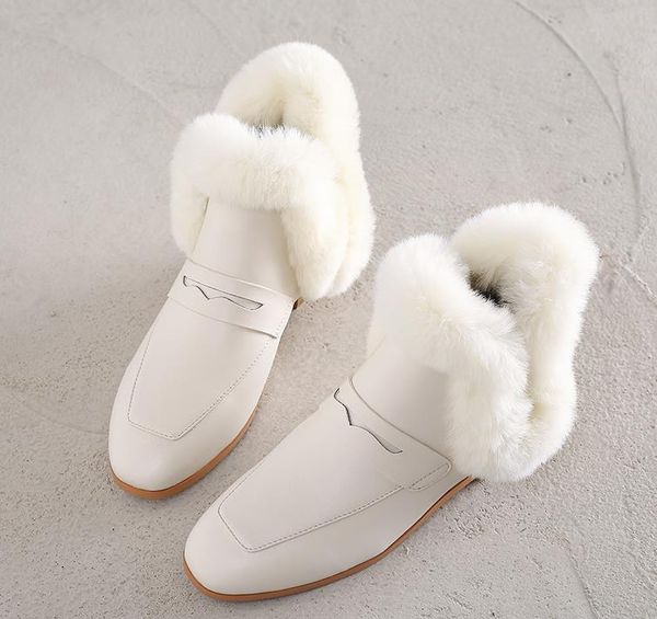 

2020 autumn and winter new fur boots flat boots plus velvet snow, Black