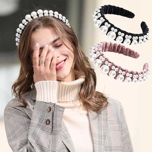 

simulated pearl headband elegant hairband vlevet charm for women ladies hair accessories, Golden;silver