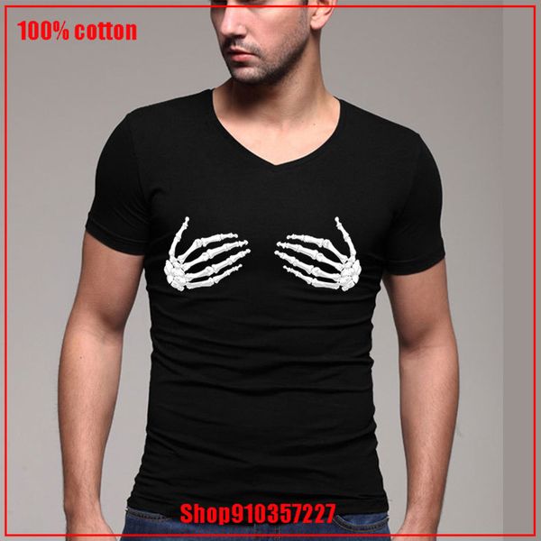 

смешные хэллоуин скелет hands v-образным вырезом хлопок мужская футболка с коротким рукавом мужская футболка с коротким рукавом fit повседне