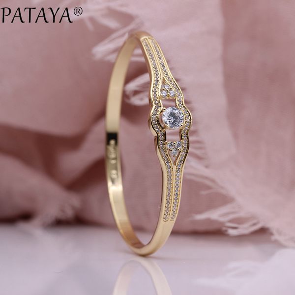

bangle pataya luxury hollow bangles micro-wax inlay round natural zircon fashion jewelry 585 rose gold wedding noble fine, Black