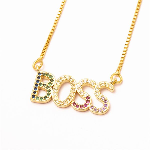 

hip hop necklace fashion necklace english letter boss shape inlaid colorful zircon hip hop party surprise gift, Silver
