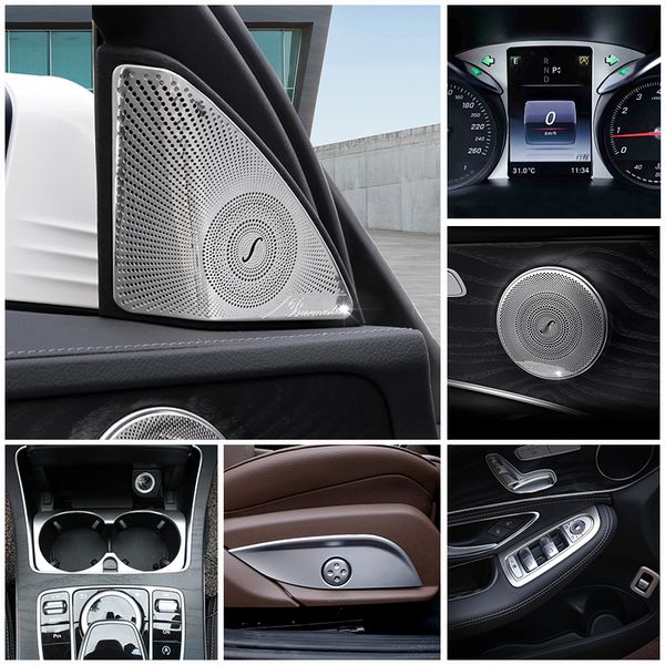

car sticker inner door audio speaker gearshift panel door armrest cover trim for mercedes benz c class w205 glc x205 accessories