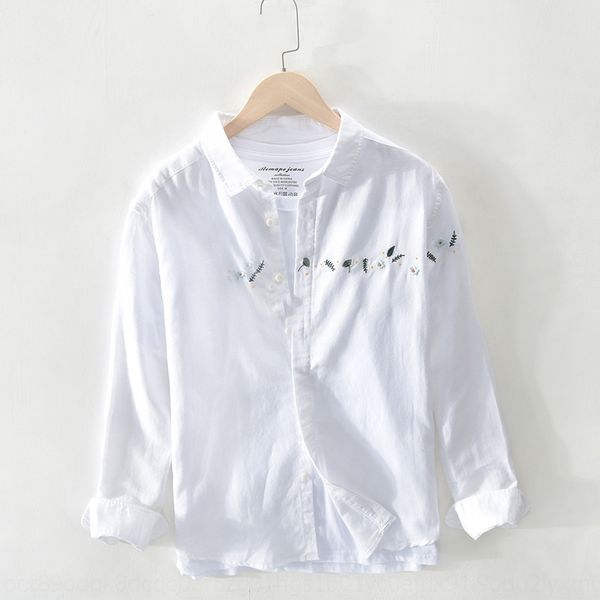 

p901-2020 new shirt men's linen casual p901-2020 new embroidered shirt men's linen embroidered casual skg5w, Blue