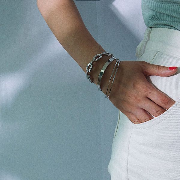 

charm bracelets re 3/pcs simple punk heavy metal bracelet geometric chain-shaped friend couple femal jewelry, Golden;silver