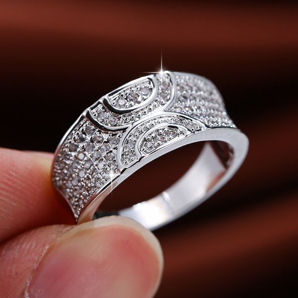 

wedding rings silver plated with full zircon women fashion glamour banquet engagement birthday gift for girlfriend, Slivery;golden