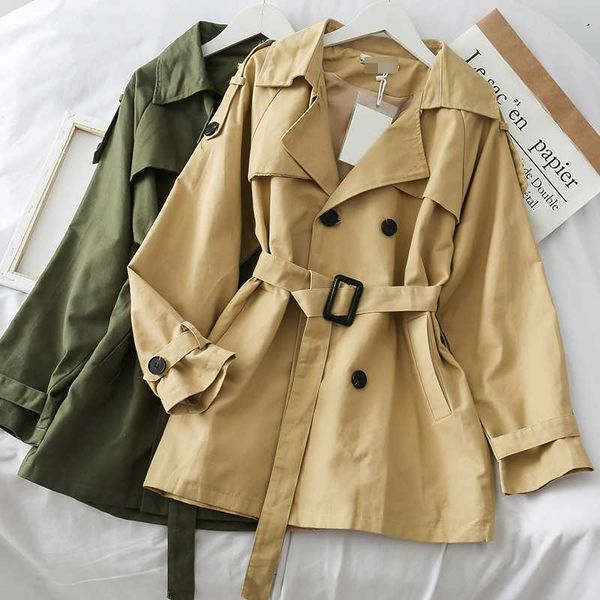

women's trench coats fashion double breasted women casual loose sashes ladies long sleeve outwear 2021 autumn winter femme, Tan;black