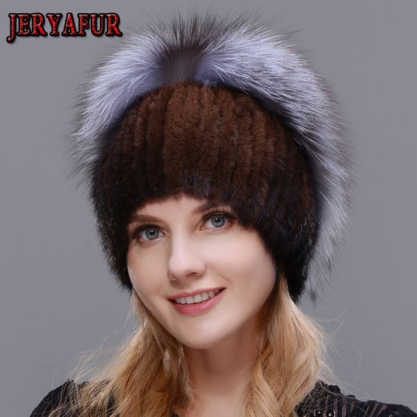 

jeryafur real fur hat female natural women winter hats vertical rhinestones beanies fashion caps, Blue;gray