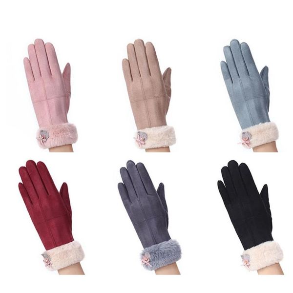 

female faux suede coral fleece wool mittens driving gloves touch screen gloves women thick plush wrist, Blue;gray