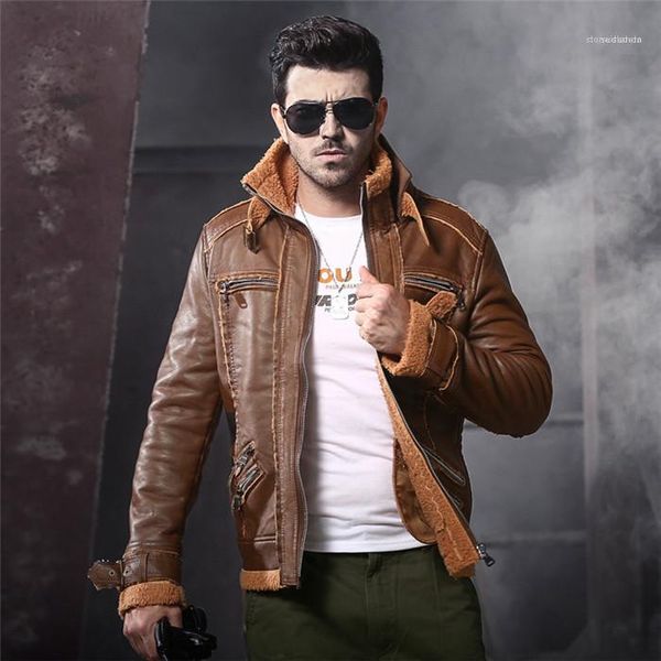 

zipper fly coats men cool casual outwears mens winter punck leather jackets man fashion pu fur high street stand collar, Black