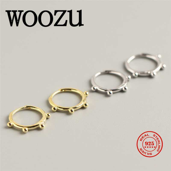 

hoop & huggie woozu minimalist real 925 sterling silver beads ear buckle for trendy women chic punk men rock earrings jewelry accessories, Golden;silver