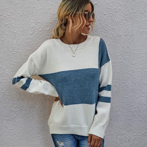 

women's sweaters patchwork knitted fashion autumn clothes women sweater 2021 plus size vestido de mulher o-neck korean woman, White;black