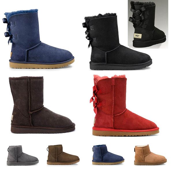 

classic ladies women ankle short winter snow boots knee fur bow triple black chestunt low high bow mini tall boots