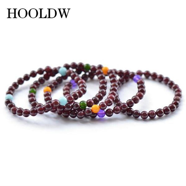 

hooldw 6mm natural stone garnet bracelets gems stones garnet beads beaded bracelets bangles for women men jewelry, Golden;silver