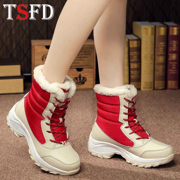 

big size platform boots warmest women's ankle boots winter 2020 women's shoes high plush lady casual shoe red snow boot h7, Black